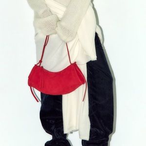 NWOT Zara Cherry Red Suede Duffle Purse